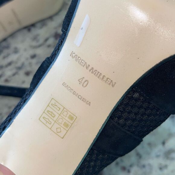 Karen Millen Womens Suede Mesh Tie Front Peep‎ Toe Stiletto Heels Black Size 40 - Picture 7 of 9